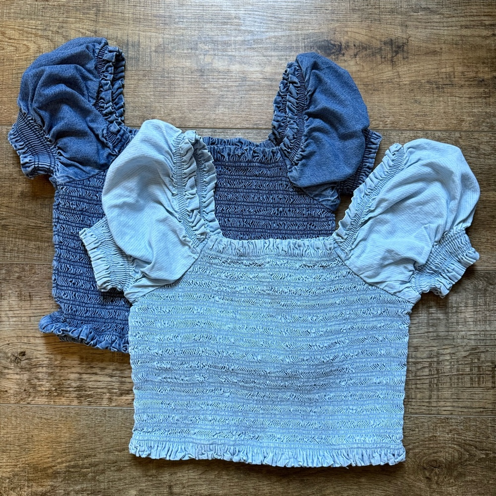 AE Smocked Denim Tops